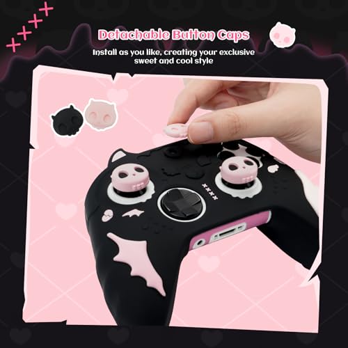 Image of GeekShare Controller Skin Grips Set for Xbox, Silicone Protective Cover Skin Case Compatible with Xbox Series X Controller with 2 Thumb Grip Caps and 2 Stickers (Black Pink)