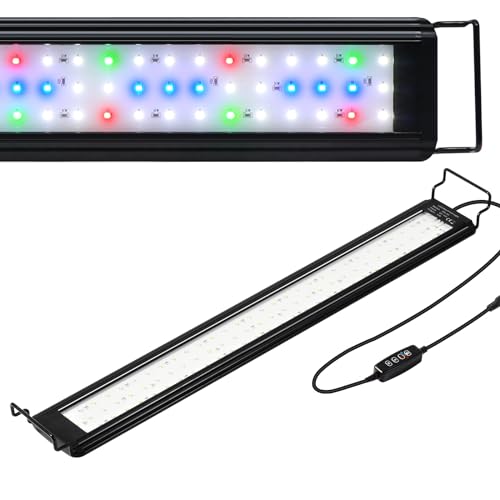Tatub 19W LED Aquarium Light for 30″-36″ Fish Tank, Fish Tank Light with 10 Levels of Brightness, Full Spectrum Aquarium Light with White Blue Red Green LEDs, Fit for Fresh Water Fish Tank