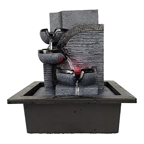 Zimmerbrunnen Wasserfall mit Beleuchtung Tischbrunnen LED Innen und Außen Wasserbrunnen Harz Kreative Gartenbrunnen Simulation Steingarten Luftbefeuchter Deko Handwerk Wohnkultur Cover