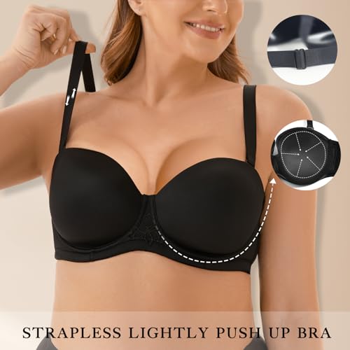 Women's Strapless Bra Plus Size for Large Bust Underwire Convertible Full Coverage Bras with Clear Straps3