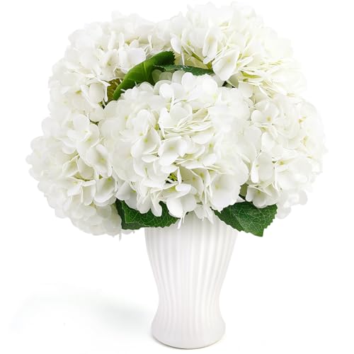 Auihiay Hydrangea Artificial Flowers, 5PCS White...