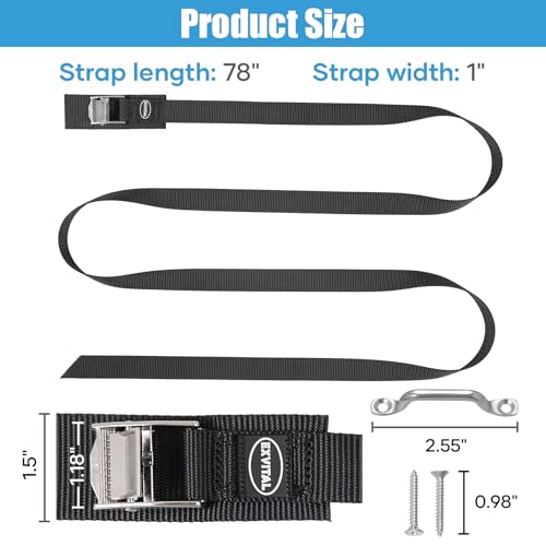 Image of EXVITAL Battery Tie Down Strap Hold Down Kit, 1 inch x 78 inch Cooler Tie Down Kit with Non-Rusting Cam Buckle, Stainless Steel Bracket & SS Screws for RV Battery,Luggage Belt (4 Pack)