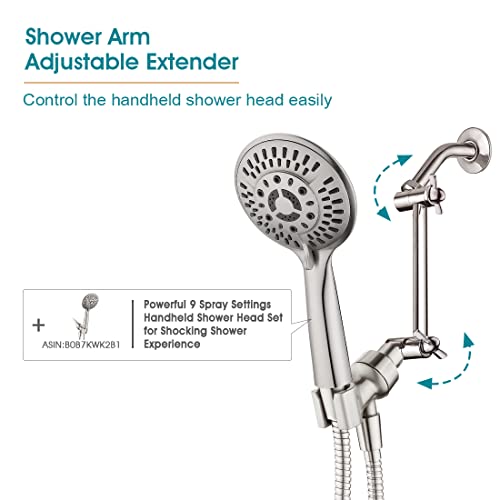 Bright Showers Brass Shower Arm Extender For Rain And Handheld Shower Head, 5 Inch Universal Shower Head Extension Arm, Height & Angle Adjustable, Brushed Nickel #TOP4