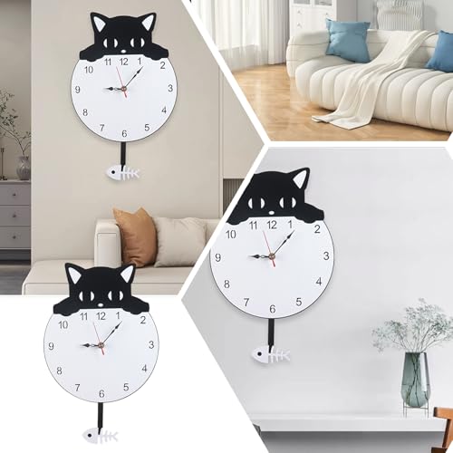 Horloge chat à queue mobile : pendule murale analogique et silencieuse pour chambre d'enfant