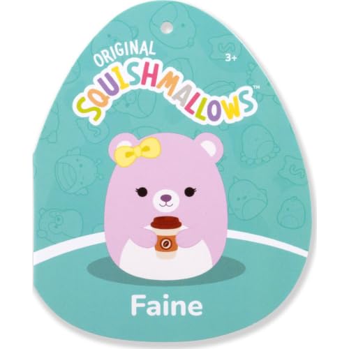 Image of Squishmallows Original 12in Faine the Pink Bear with Bow Holding Coffee - Official Jazwares Plush (Medium-Sized)