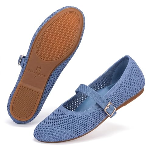 Image of Frank Mully Women's Mary Jane Flats Comfortable Dressy Ballet Flats Casual Round Toe Slip On Washable Knitted Fabric Office Work Woman Shoes