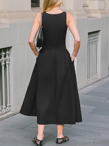 CUPSHE Summer Dress for Women 2025 Formal Sleeveless Round Neck Cutout Pockets Casual A Line Maxi Dress3