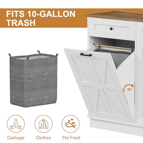 Image of Double Tilt Out Trash Cabinet 20 Gallon,Dual Kitchen Wood Trash Can with Hideaway Drawers,Hidden Pet-Proof Garbage Can Laundry Hamper for Kitchen, Dining, Living Room