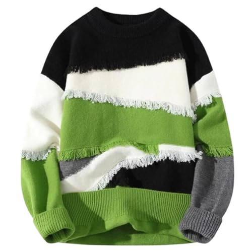 Men's Cashmere Blended Sweater Round Neck Thick Bottom Solid Color Twisted Winter Loose Knitted Sweater