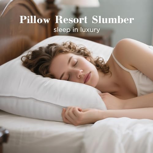 Image of viewstar Pillows Queen Size Set of 2, Firm Support Bedding, Striped White | Supportive, Luxury Hotel Quality, Fluffy, Oeko-Tex Certified, Plump Filling, for Side Back Sleepers, Machine Washable