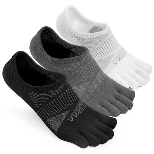 VWELL No Show Toe Socks for Men Women COOLMAX Five Finger Socks Athletic Running Ankle Low Cut 5 Toe Socks (3Pairs)