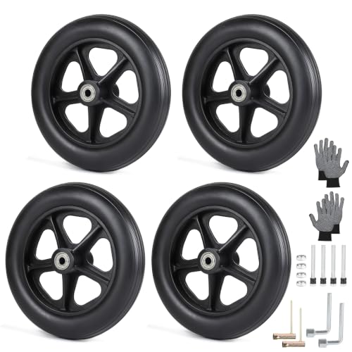 DBREAKS 4 Pezzi Ruota di Ricambio Anteriore per Deambulatori 190 mm, Nero