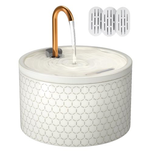 MISFANS 2.1L Ceramic Cat Water Fountain with 3-Stage Filtration