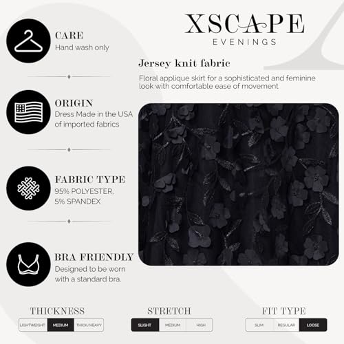 Image of Xscape Women's Long Sleeve V-Neck Formal Evening Gown with Floral Applique Skirt and Side Slit