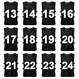 TopTie Sets of 12 (#1-12, 13-24) Numbered Scrimmage Training Vests Sports Pinnies for Adult/Youth-Black[#13 to 24]-Adult