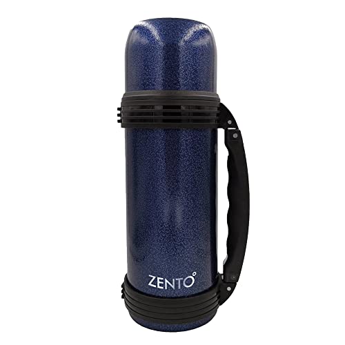Zento Stainless Steel Insulated Workman Pro Vacuum Flask–1000ml for Coffee, Tea or Water, BPA-Free, Thermo-Shield Technology, Cold for 24 Hours & Hot for 12 Hours, Reusable Drinking Flask (Blue)