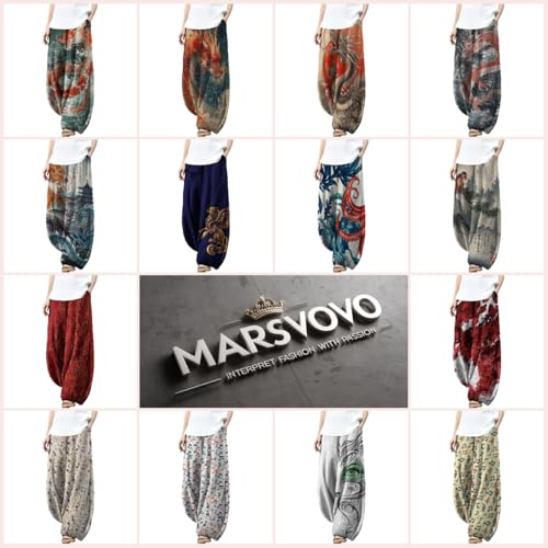 MARSVOVO Palazzo Pants for Women Dressy Elastic Waist Streetwear Hippie Pants Plus Size Casual Fall Harem Wide Leg Pants4