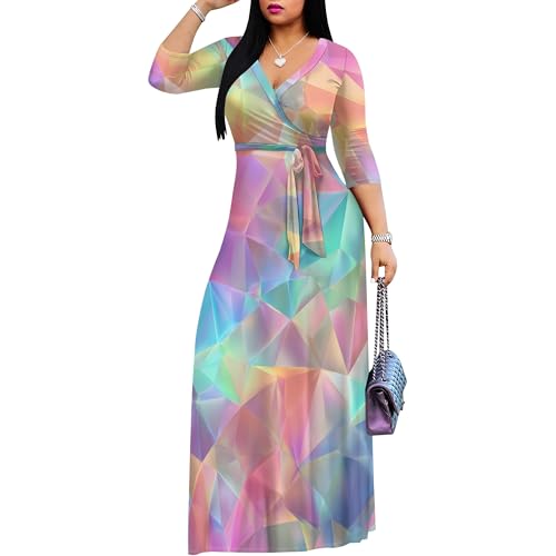 Image of SUZONANA Plus Size Dresses for Women Print Maxi Dresses Flowy 3 /4 Sleeve with Belt