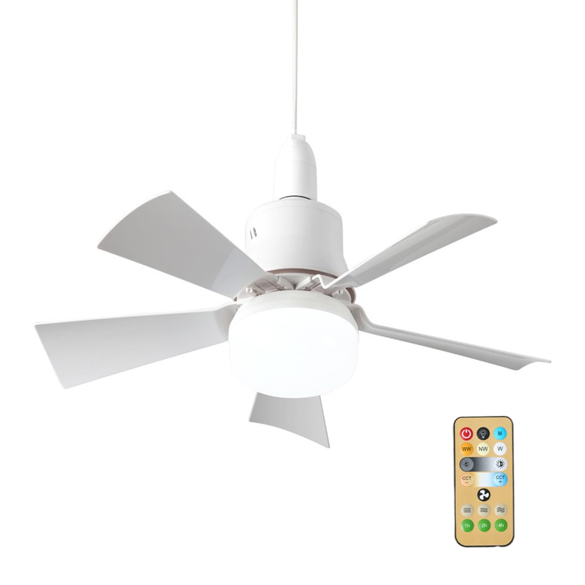 Ponanor Plug in Ceiling Fan with Lights and Remote, 30W E27 Bulb Fan, 3-Color Dimmable Lighting, Timing Function, Perfect for Bedroom, Living Room, Dining Room, 15.75 inches (Length only), White