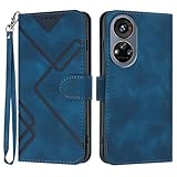 ケース 対応機種 for ZTE Voyage 40 ランヤード【PU+レザー+シェル】お財布マグネット開閉式カードスロットフリップスタンド Blue