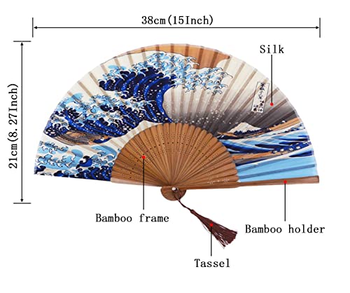 1SourceTek Kanagawa Sea Waves Landscape Folding Hand Held Fan 8.27"(21cm) with Fabric Sleeve for Protection For Gifts and Wall Decoration - Image 2