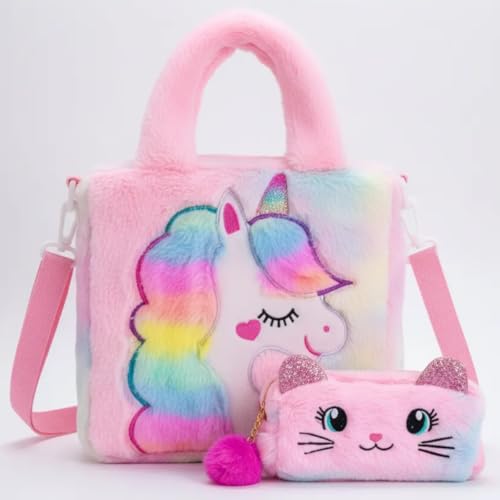 Lancheira Térmica Infantil Com Estojo de Pelúcia, Bolsa Escolar Para Meninas