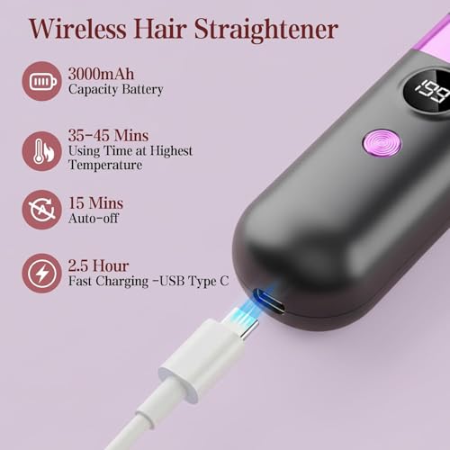 Image of Go Brush Pro Cordless Hair Straightener Brush - Portable Rechargeable Ceramic Styling Brush with 4 Adjustable Heat Modes & LED Display, Perfect for Travel & Everyday Use (Black)