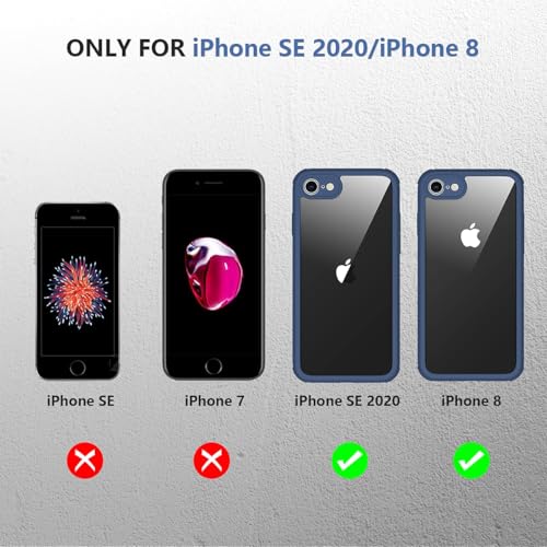 Image of Miracase for iPhone SE Phone Case 3rd /2nd Generation 2022 2020 Full-Body with Built-in Glass Screen Protector, Heavy Duty 360 Protective Shockproof Bumper Cover for iPhone 8 /SE, Blue