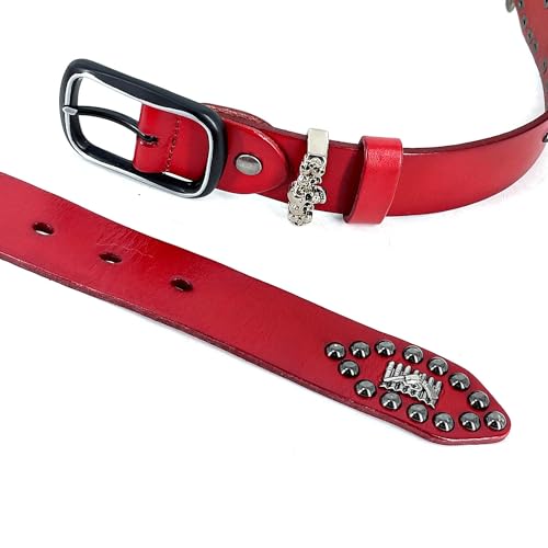 Red Genuine Leather Belt with Solid Metal Bullet studded for Women or men3