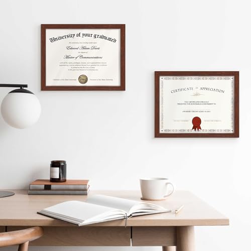 Image of upsimples Certificate Frame, 8.5 by 11 Diploma Frames, 1 Pack, Mahogany | Clear Plexiglass, 8.5x11 Document Degree Frames for Gallery Wall and Tabletop, Graduation Gift