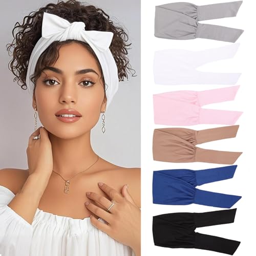 Image of 6 Pieces Adjustable Stretchy Headbands for Women, African Turbans Sweat-Absorbing Non Slip Sport Headband Soft Twist Knotted for Daily Life Yoga Workout