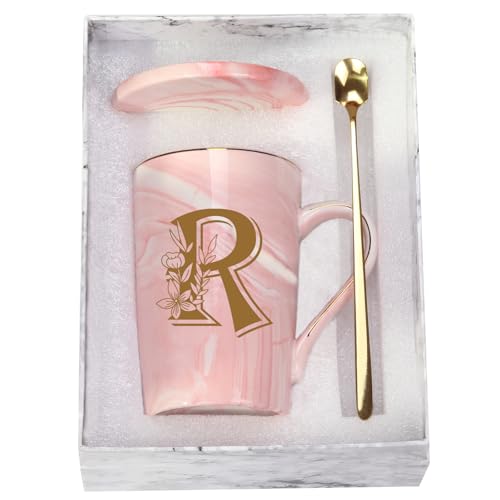 Letter R Personalized Initial Mugs with Flower, Letter R Personalized Novelty Coffee Mug,...