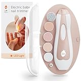 Baby Uma LED Baby Nail Trimmer Electric - Auto-Safety Stop Baby Nail Clippers, Bi-Directional Electric Baby Nail File with 2 Speeds & 6 Filing Discs, Newborn Essentials (+ Travel Case)