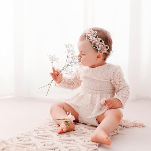 Baby Girl Flower Hair Bows Nylon Headbands, 6PCS Stretchy Soft Floral Hairbands Crown, Handmade Hair Accessories for Newborn Infant Toddler3