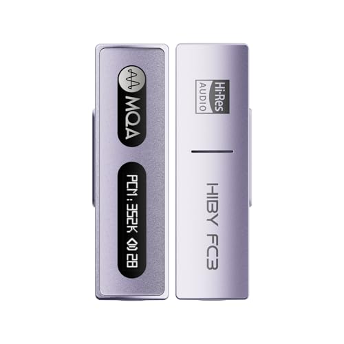 HiBy FC3 USB DAC with Display Hi-Res Audio 112mW Output Power Support PCM DSD MQA dongle for iPhone/MAC/Android/Windows(Purple)