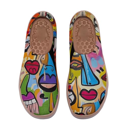 Streetsavour Women's Bold Painting Slip On Loafers Lightweight Colorful Casual