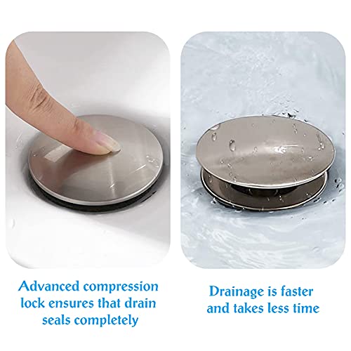 Ifealclear Pop Up Bathroom Sink Drain With Overflow, Push And Seal Pop Up Drain Stopper For Faucet Vessel, Anti-Explosion And Anti-Clogging Pop Up Plunger Sink Drain Assembly, Brushed Nickel, 2 Pack #TOP3