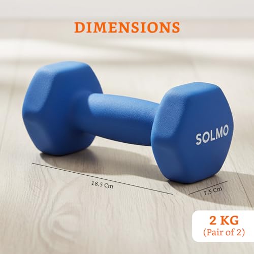 Image of Amazon Brand - Solimo Neoprene Dumbbell 2 kg, Set of 2 (Blue)