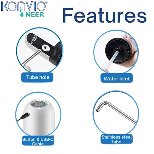 Image of KONVIO NEER Wireless Water Dispenser Pump with TDS Meter for 20L | Rechargeable wireless water dispenser pump with Type-C charging and TDS meter for convenient dispensing and water testing