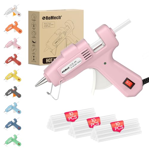 ROMECH 20W Mini Hot Glue Gun with 30 Glue Sticks Set, Fast Preheating Hot Glue Gun Kit Heavy Duty Gluegun for Craft, DIY, Repairs (Pink)