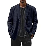 Genérico Chaqueta Lino Blazer Hombre, Americana Hombre Casual Talla Grande Manga Larga Holgados Solapa Cazadora con Botones Color Sólido Moda Cómodo Abrigo con Bolsillos para Uso Diario Verano