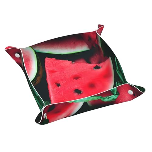 Bandeja de cuero con estampado de sandía roja, organizador de almacenamiento de escritorio, bandeja decorativa, bandeja para mesita de noche