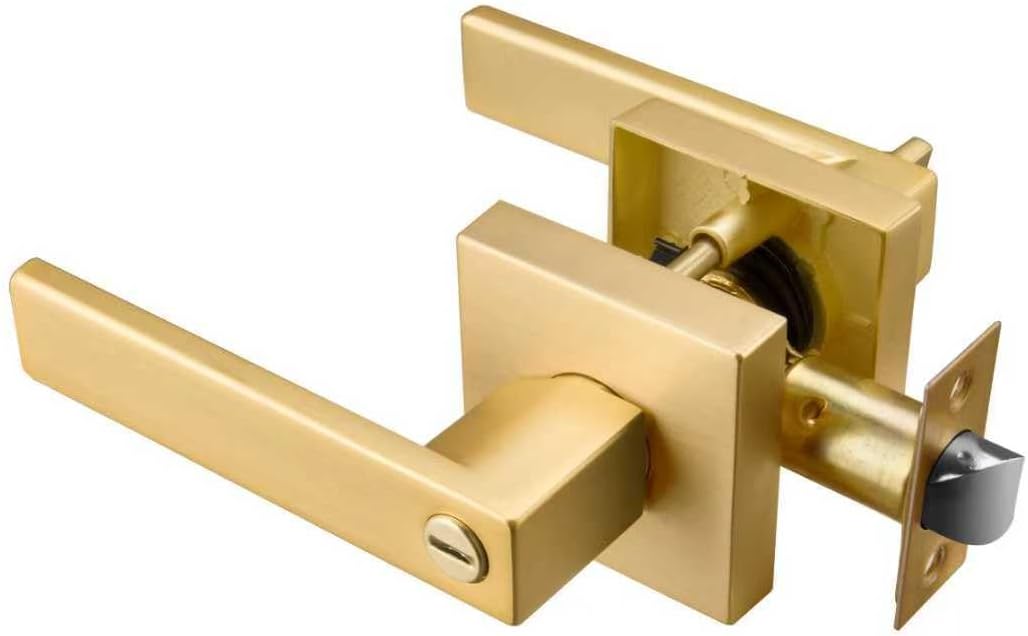Brushed Gold Privacy Door Handles, Interior Door Knobs for Bed and Bath