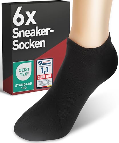 CORE GORIMO - 6 Paar - Sneaker Socken Damen und Herren - hochwertige Baumwolle - Sneakersocken sowie Sportsocken für Sport & Alltag (43-46, Schwarz)