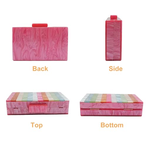 Image of Acrylic Clutch Purse for Women Colorful Evening Handbag Geometric Marbling Box Bag with Detachable Chain