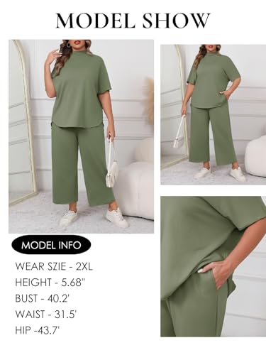 Image of Beautife Women's Plus Size 2 Piece Outfits 3 /4 Batwing Sleeve Capelet Crew Neck Pullover Top Wide Leg Pants Lounge Set