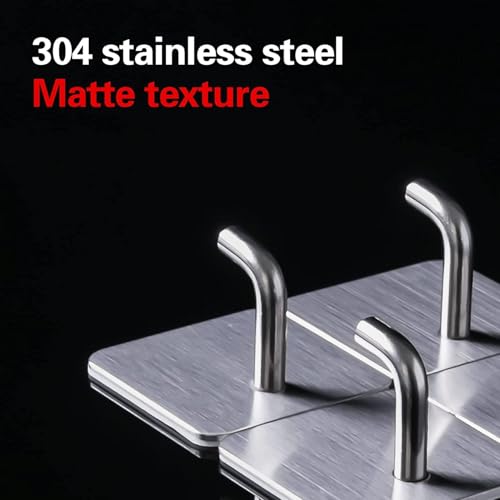Image of Self Adhesive Hooks, 6 PCS Heavy Duty Stainless Steel Waterproof Towel Hooks Stick on Hooks Wall Hangers Sticky Hooks for Hanging Bathroom Kitchen Home