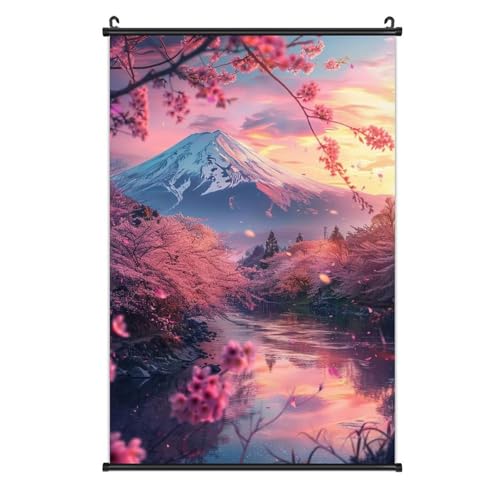 満開の桜と夕暮れ時の美しい富士山の眺め ポスター 壁掛け 掛け画 満開の桜と夕暮れ時の美しい富士山の眺め 掛け絵 掛け軸 壁掛け 巻物 インテリア 絵画 写真 アートポスター 部屋飾りタペストリー 布ポスター 吊り掛け 壁 壁飾り多機能 壁アート玄関 壁の