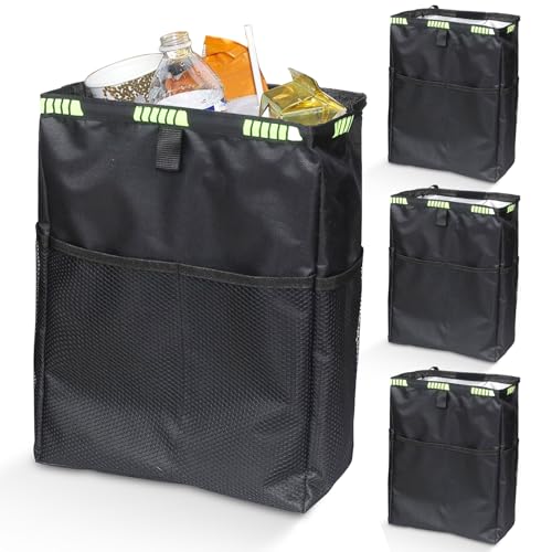 NetCan Car Trash Can Car Trash Bag Hanging 3.5 Gallons Ultra Large Capacity Organizer and Storage with Adjustable Straps Leakproof Lining (Pack of 4)