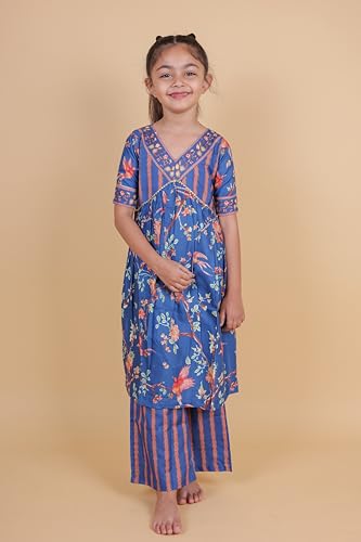 Image of TAGAS Girls Girls V Neck Kurti With Plazo Set | Traditional Girls Ethnic Wear|Ethnic Wear for girls|